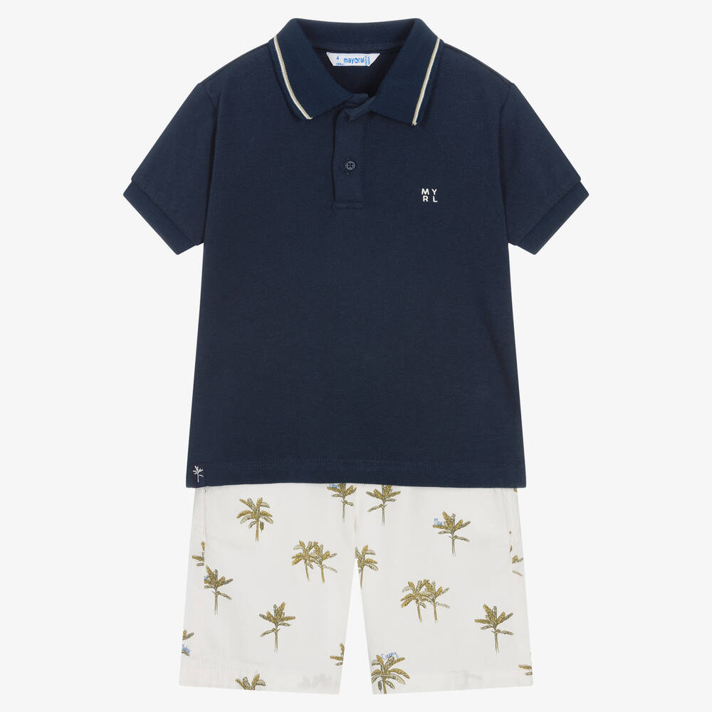 Mayoral - Boys Blue & Ivory Palm Tree Shorts Set | Childrensalon