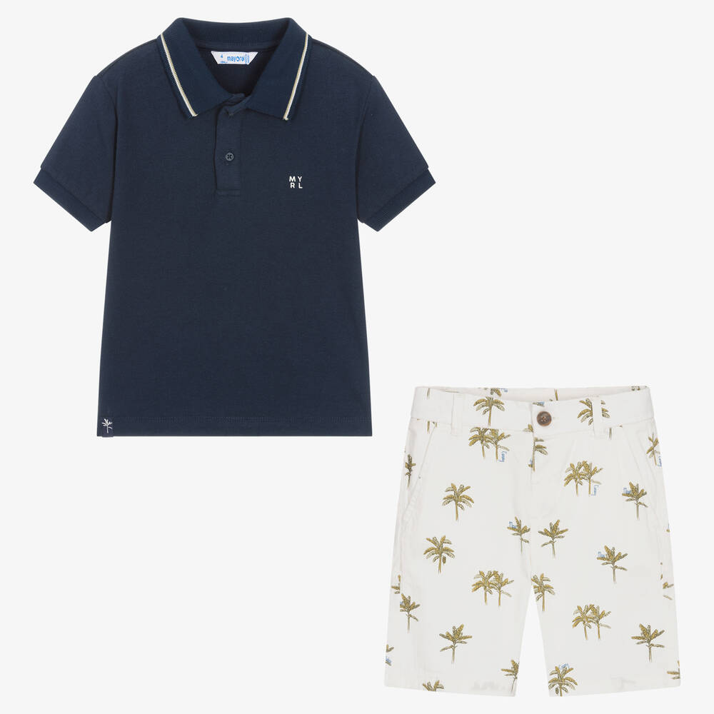 Mayoral-Boys Blue & Ivory Palm Tree Shorts Set | Childrensalon Outlet