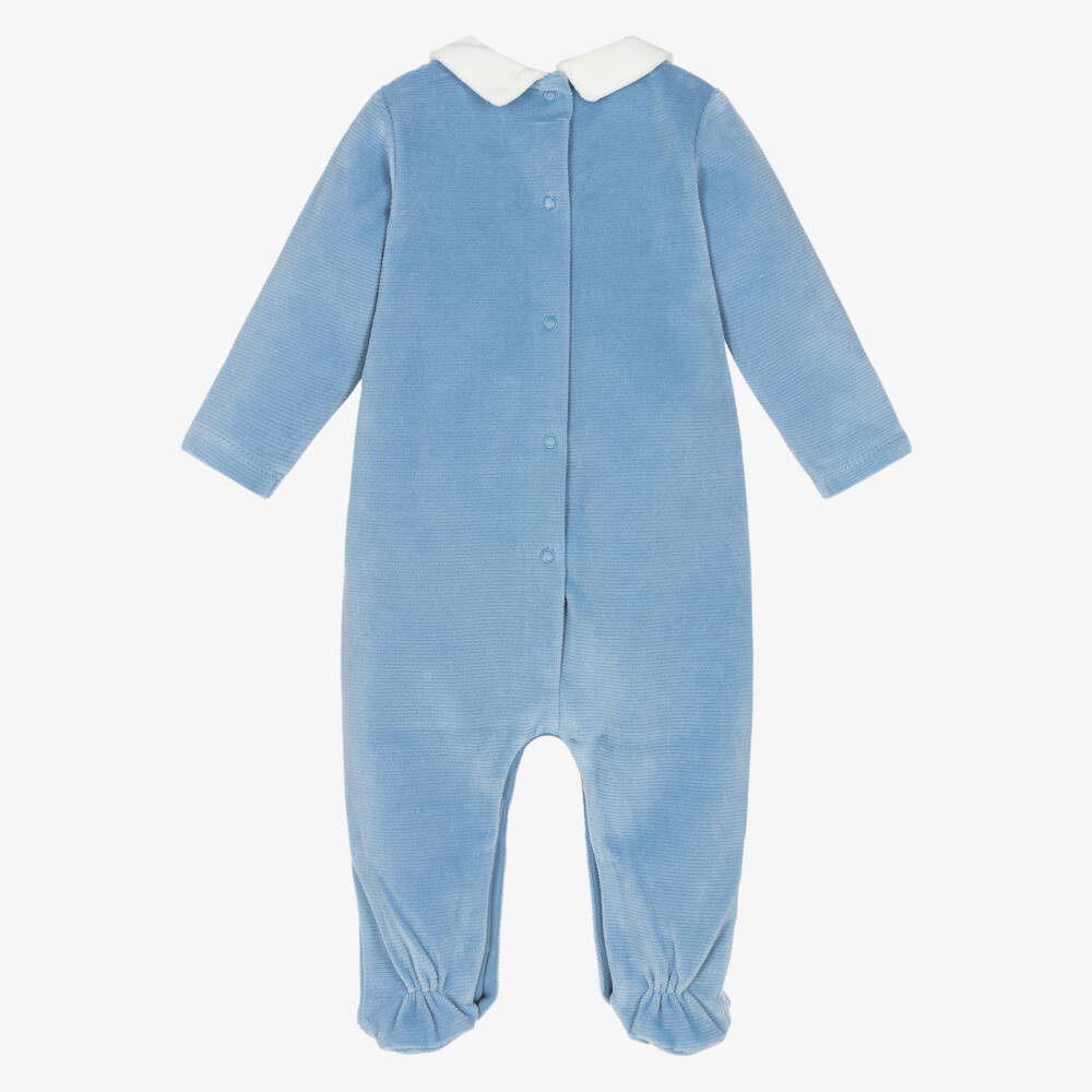 Mayoral Newborn-Boys Blue & Ivory Ribbed Velour Babygrow | Childrensalon Outlet