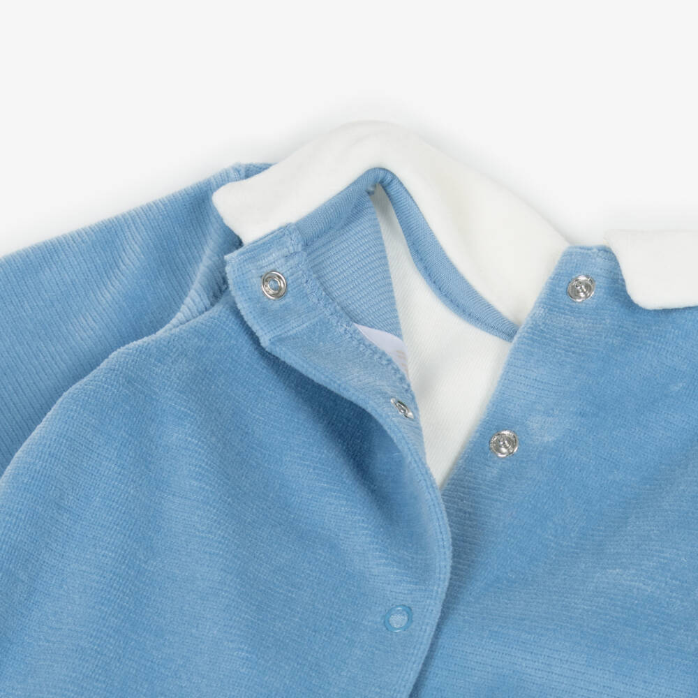 Mayoral Newborn-Boys Blue & Ivory Ribbed Velour Babygrow | Childrensalon Outlet