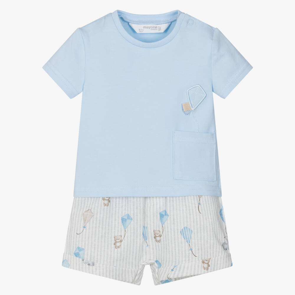 Mayoral Newborn-Boys Blue Kite Cotton Shorts Ensemble | Childrensalon Outlet