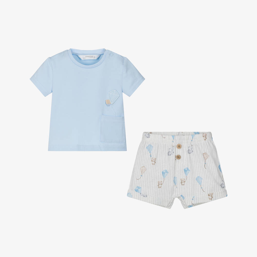 Mayoral Newborn-Boys Blue Kite Cotton Shorts Ensemble | Childrensalon Outlet