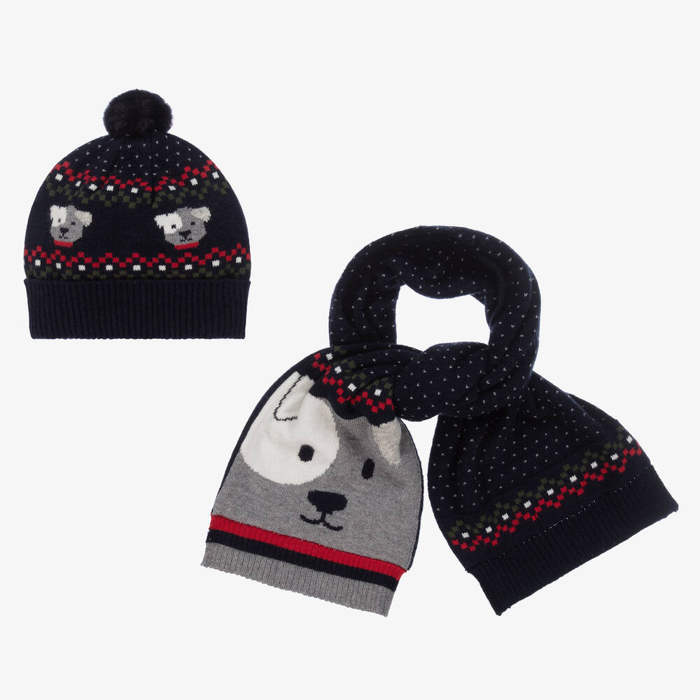 Mayoral - Boys Blue Knitted Hat & Scarf Set | Childrensalon