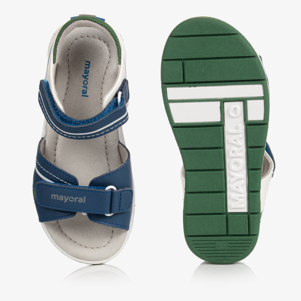 مايورال-صندل جلد وجيرسي لون أزرق وأبيض للأولاد | Childrensalon Outlet