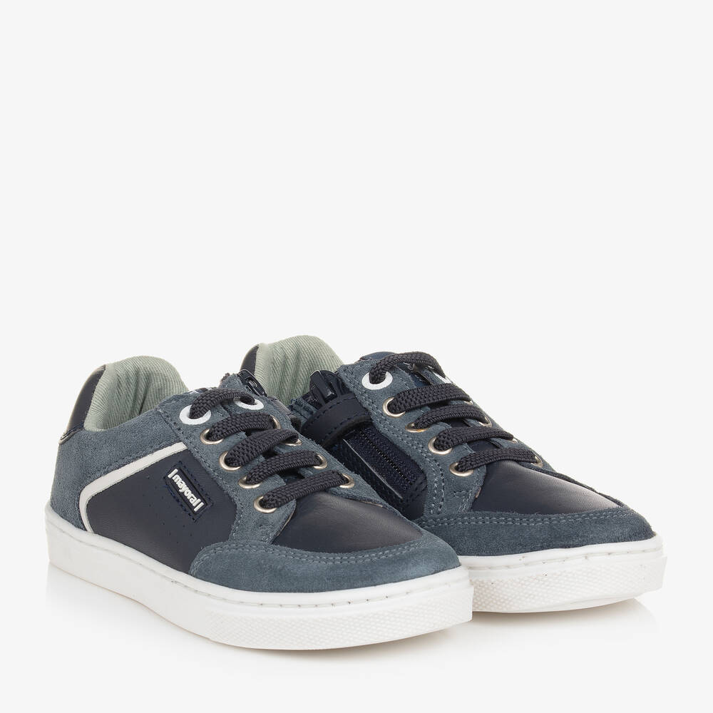 Mayoral - Boys Blue Leather & Suede Trainers | Childrensalon