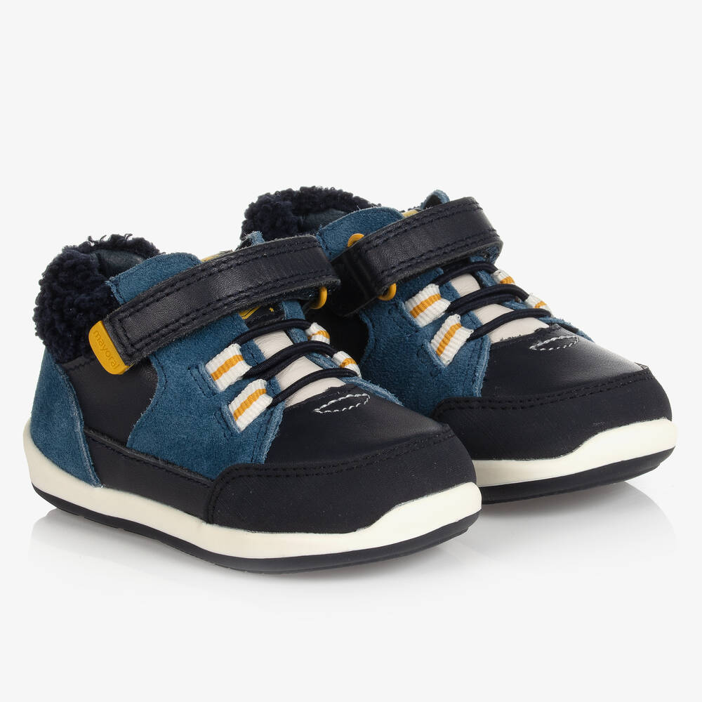 Mayoral - Boys Blue Leather Trainers | Childrensalon