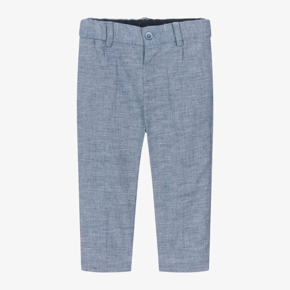 Mayoral-Boys Blue Marl Cotton & Linen Trousers | Childrensalon Outlet