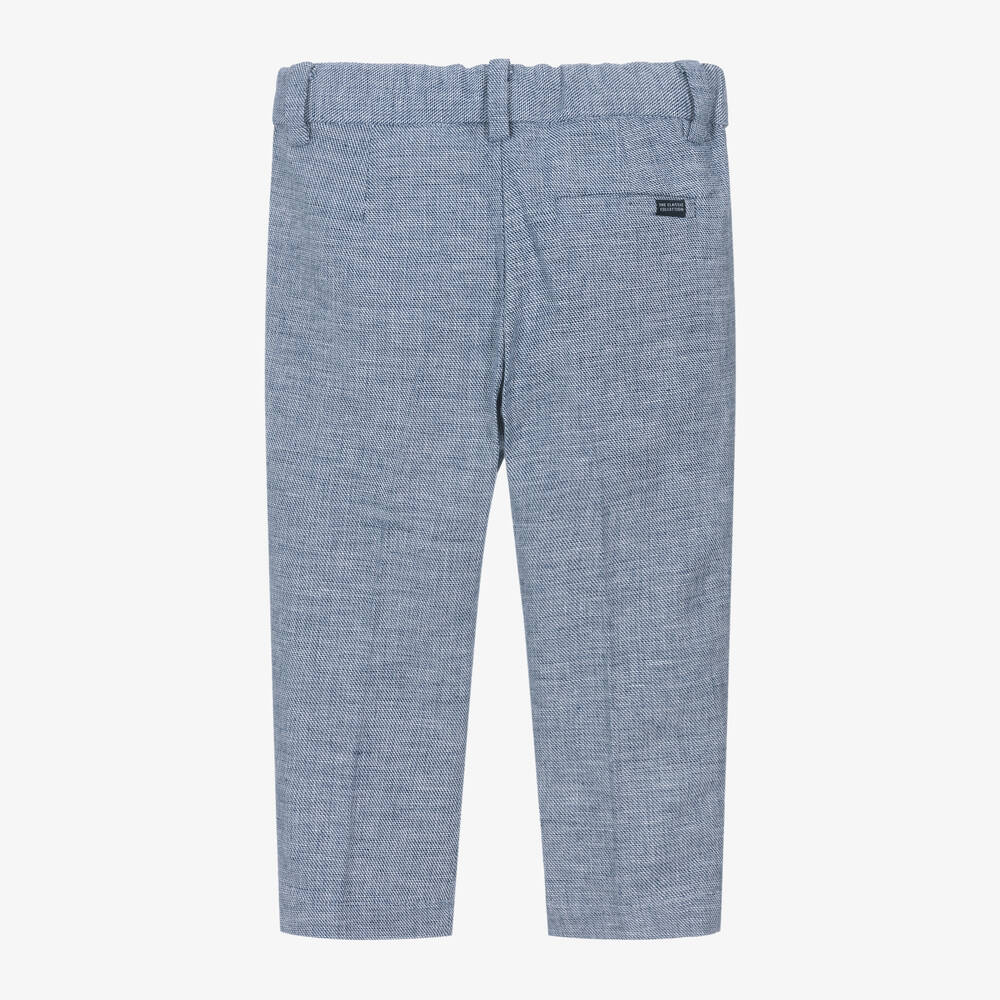 Mayoral-Boys Blue Marl Cotton & Linen Trousers | Childrensalon Outlet