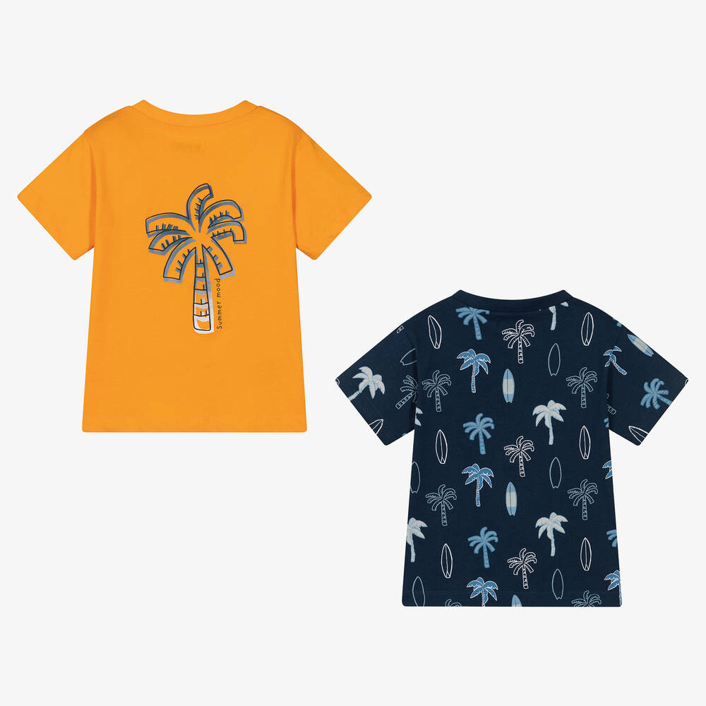 Mayoral-Boys Blue & Orange Cotton T-Shirts (2 Pack) | Childrensalon Outlet