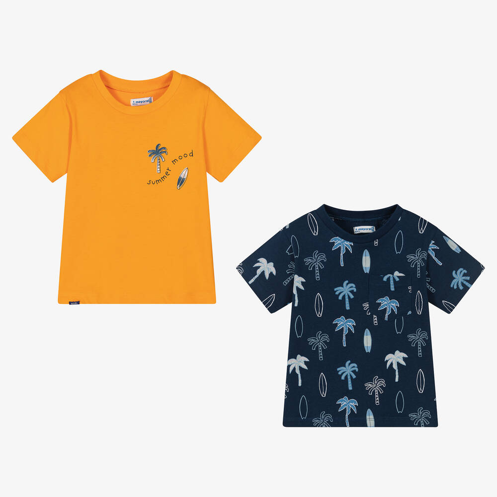 Mayoral - Boys Blue & Orange Cotton T-Shirts (2 Pack) | Childrensalon