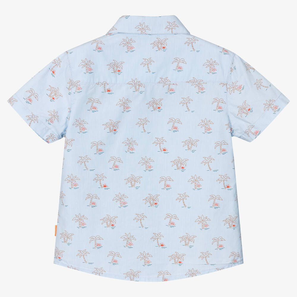 Mayoral-Голубая хлопковая рубашка с пальмами | Childrensalon Outlet