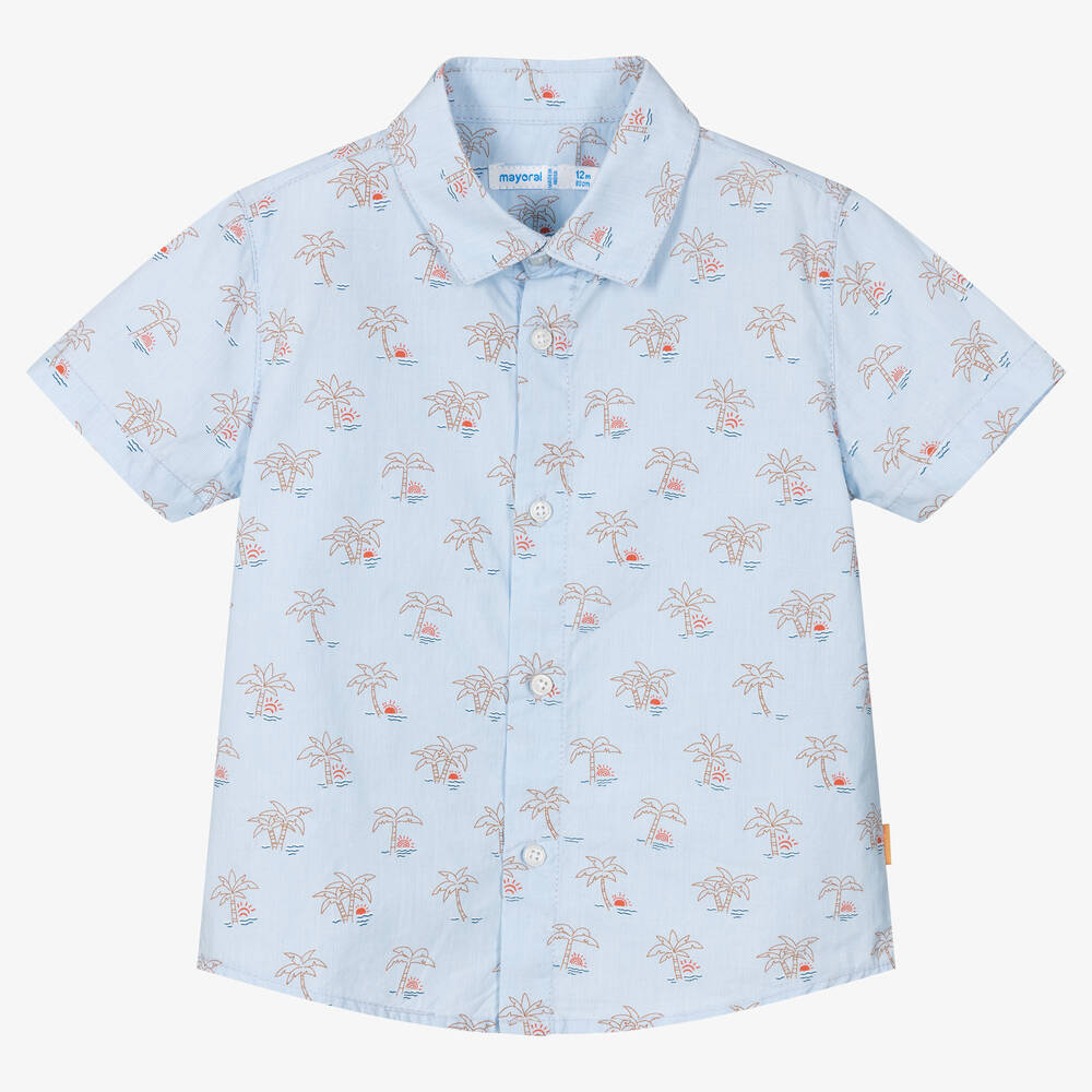 Mayoral-Голубая хлопковая рубашка с пальмами | Childrensalon Outlet