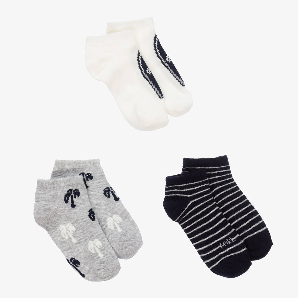 Mayoral-Boys Blue Palm Tree Socks (3 Pack) | Childrensalon Outlet