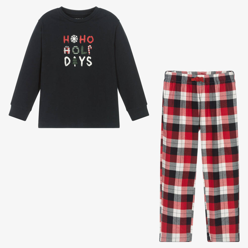 Mayoral-بيجاما قطن جيرسي وتويل لون كحلي وأحمر للأولاد | Childrensalon Outlet