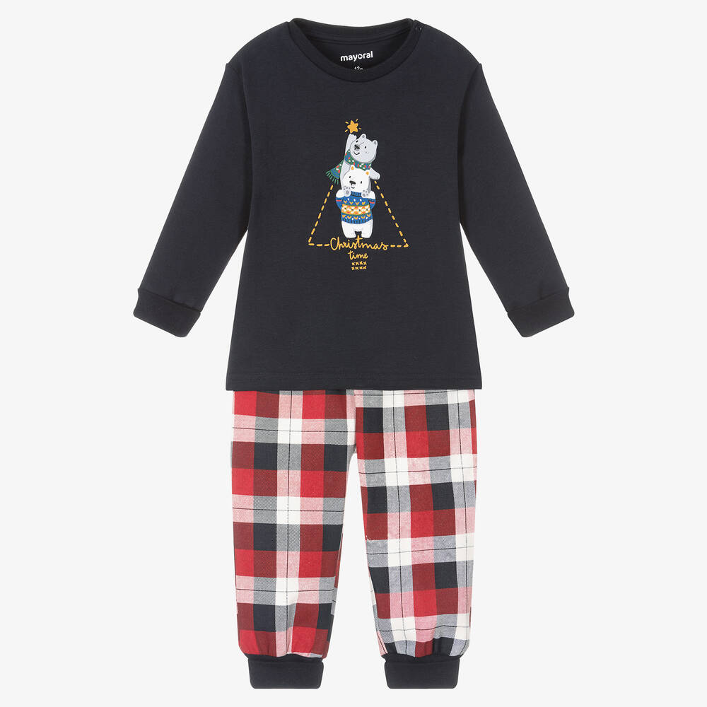 Mayoral - Boys Blue & Red Festive Tartan Pyjamas  | Childrensalon