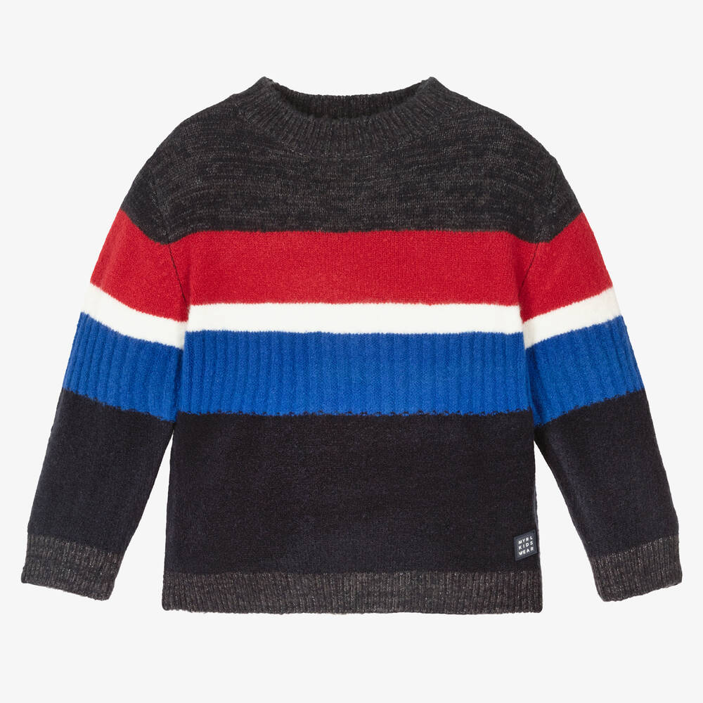 Mayoral-Boys Blue & Red Striped Knit Sweater | Childrensalon Outlet