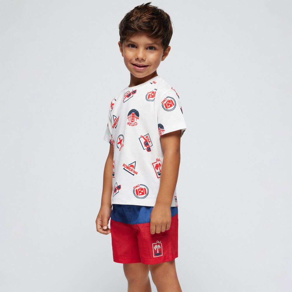 Mayoral-Boys Blue & Red Swim Shorts | Childrensalon Outlet