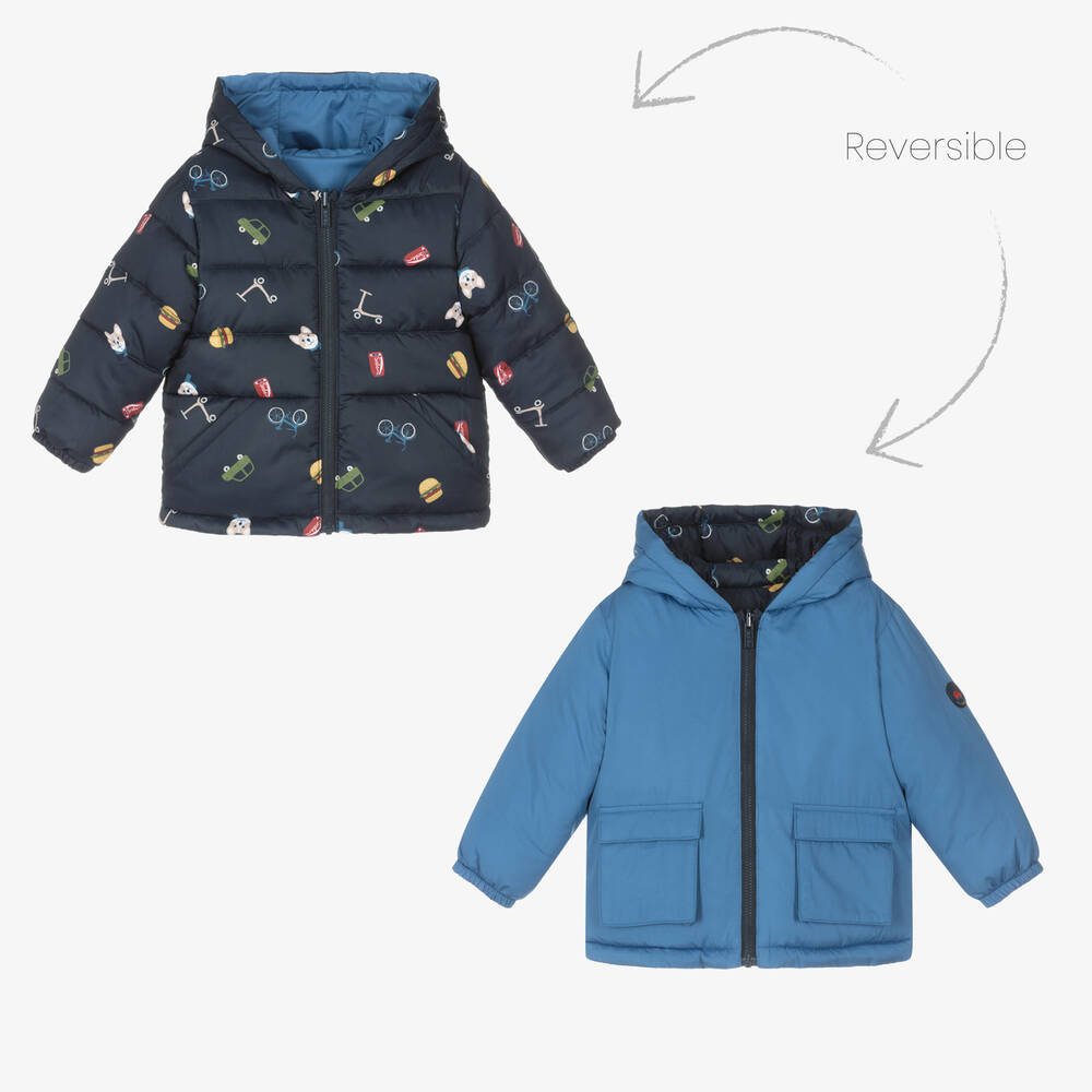 Mayoral - Boys Blue Reversible Hooded Jacket | Childrensalon