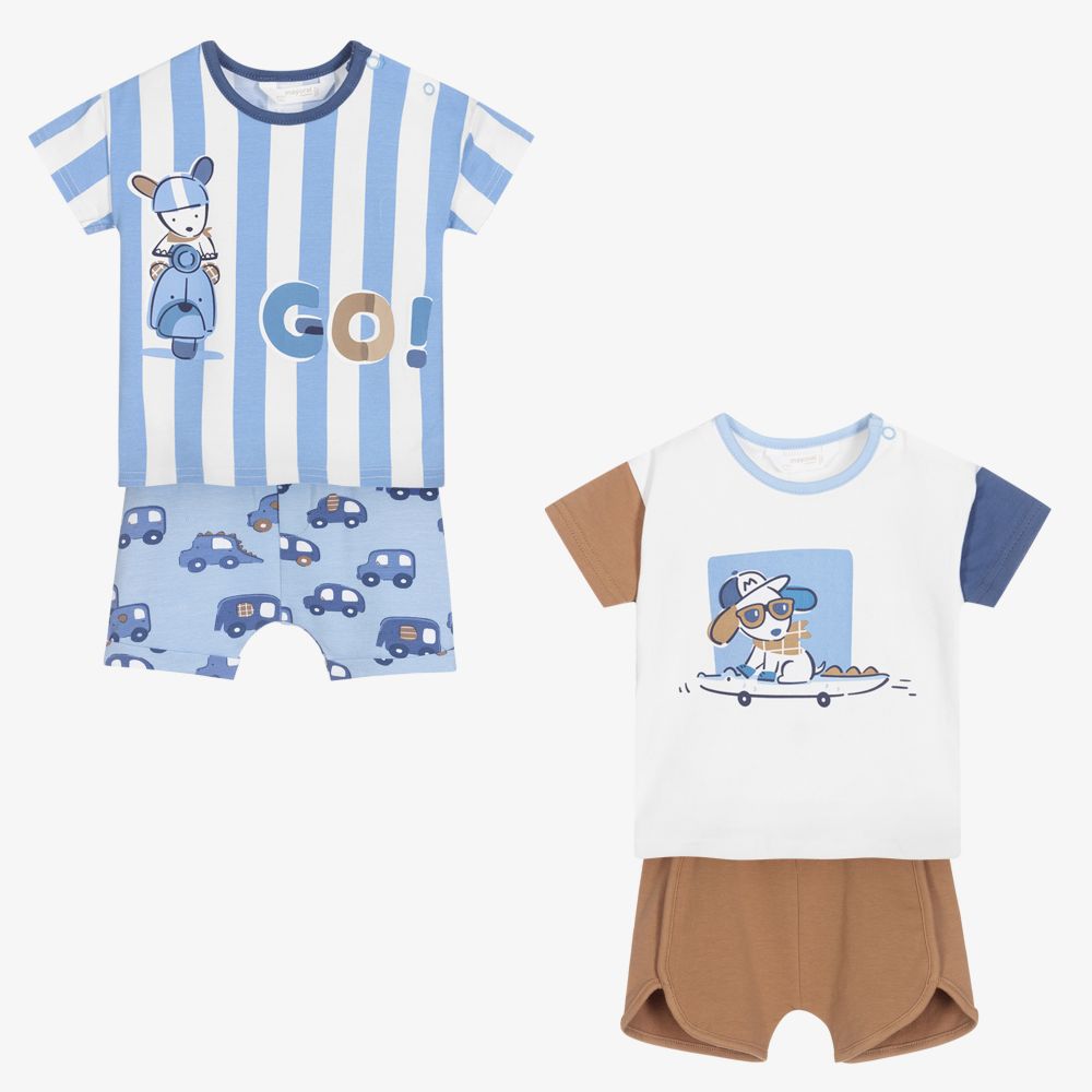Mayoral Newborn - Boys Blue Shorts Set (4 Piece) | Childrensalon