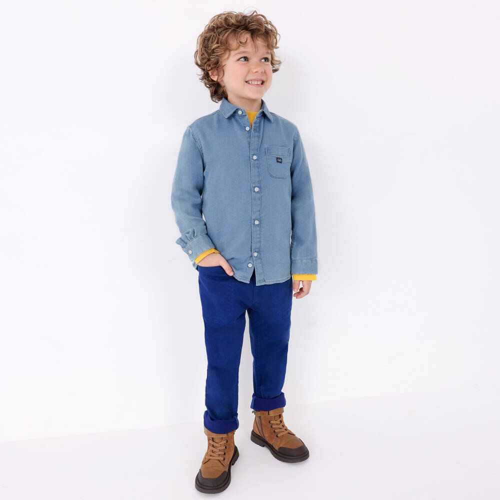 Mayoral-Boys Blue Stretchy Twill Trousers | Childrensalon Outlet