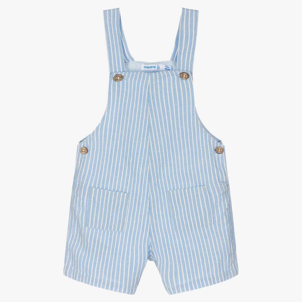 Mayoral - Boys Blue Stripe Cotton & Linen Dungarees | Childrensalon