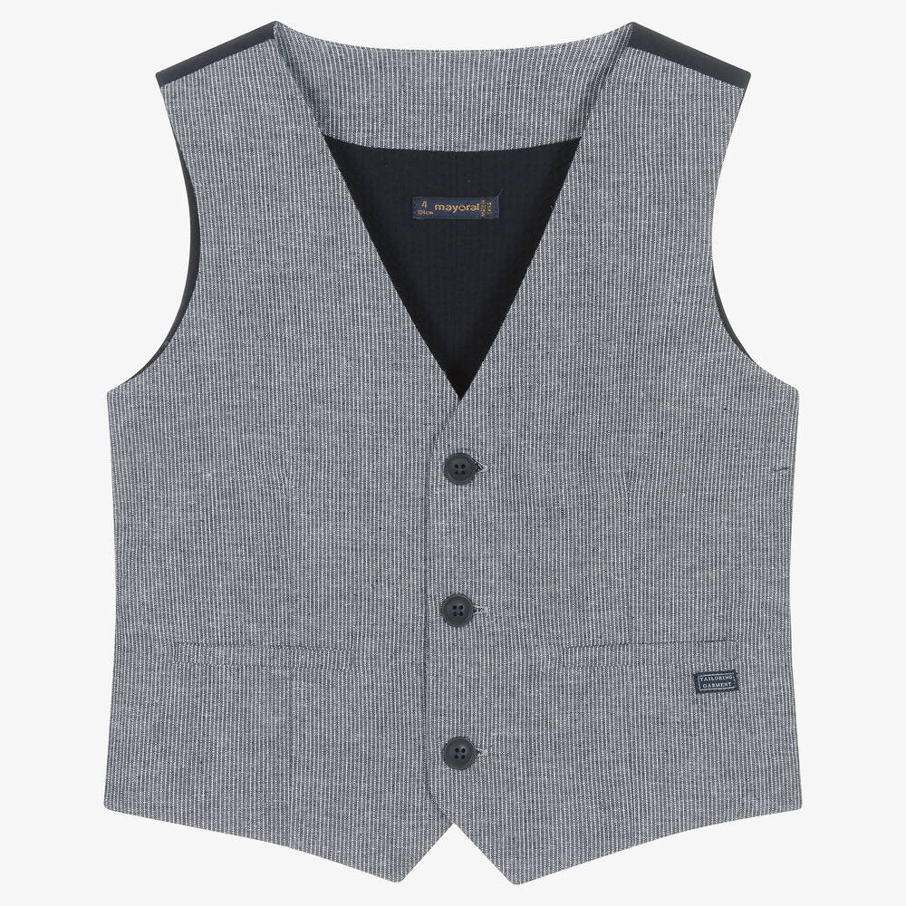 Mayoral-Boys Blue Stripe Cotton & Linen Waistcoat | Childrensalon Outlet