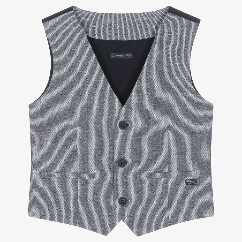 Mayoral - Boys Blue Stripe Cotton & Linen Waistcoat | Childrensalon