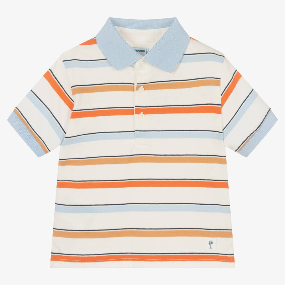 Mayoral - Boys Blue Stripe Jersey Polo Shirt | Childrensalon
