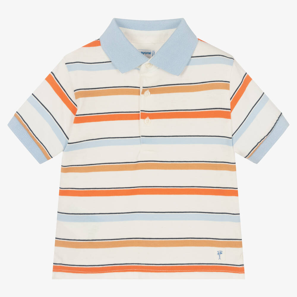Mayoral Boys Blue Stripe Jersey Polo Shirt Childrensalon Outlet
