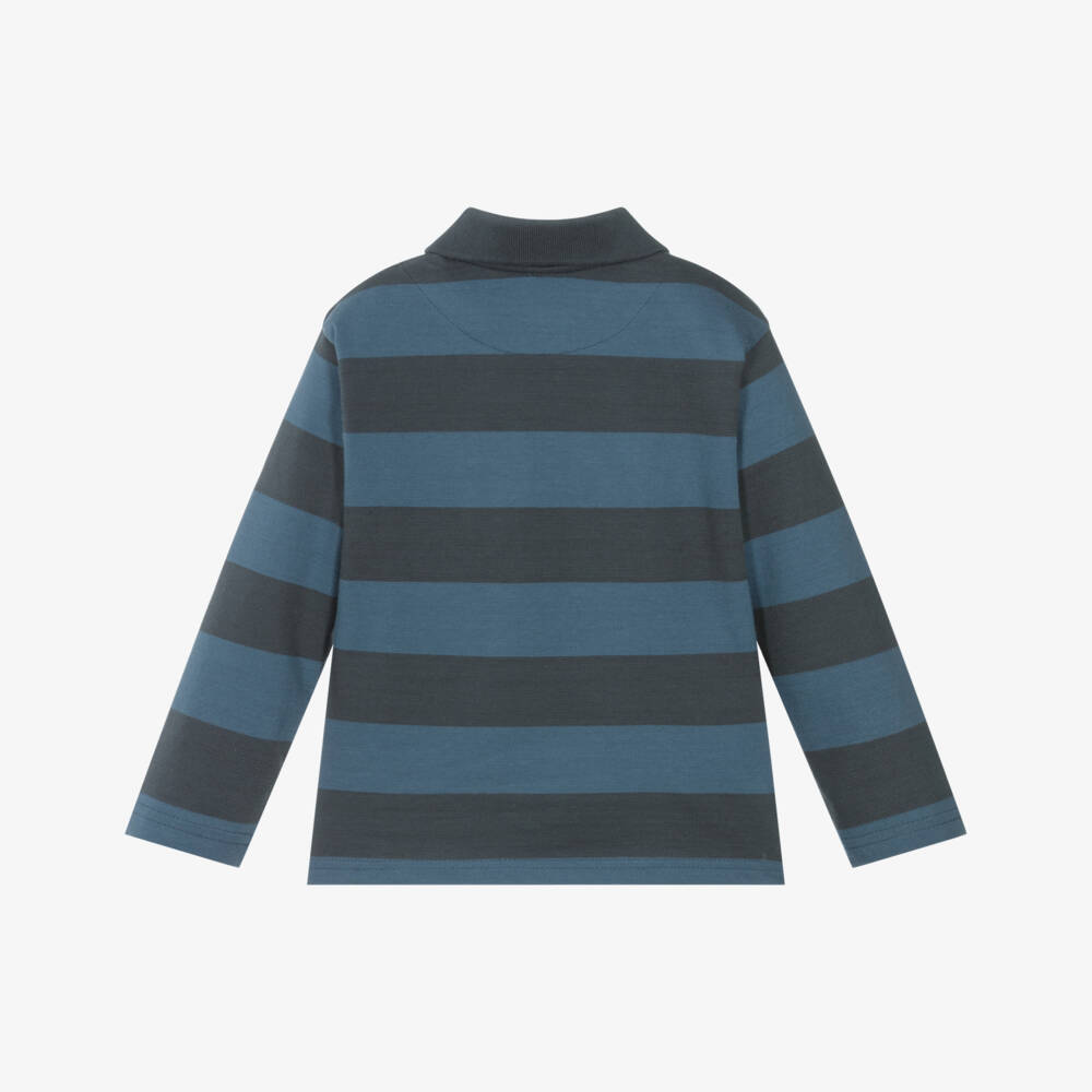 Mayoral-Boys Blue Striped Cotton Jersey Polo Shirt | Childrensalon Outlet