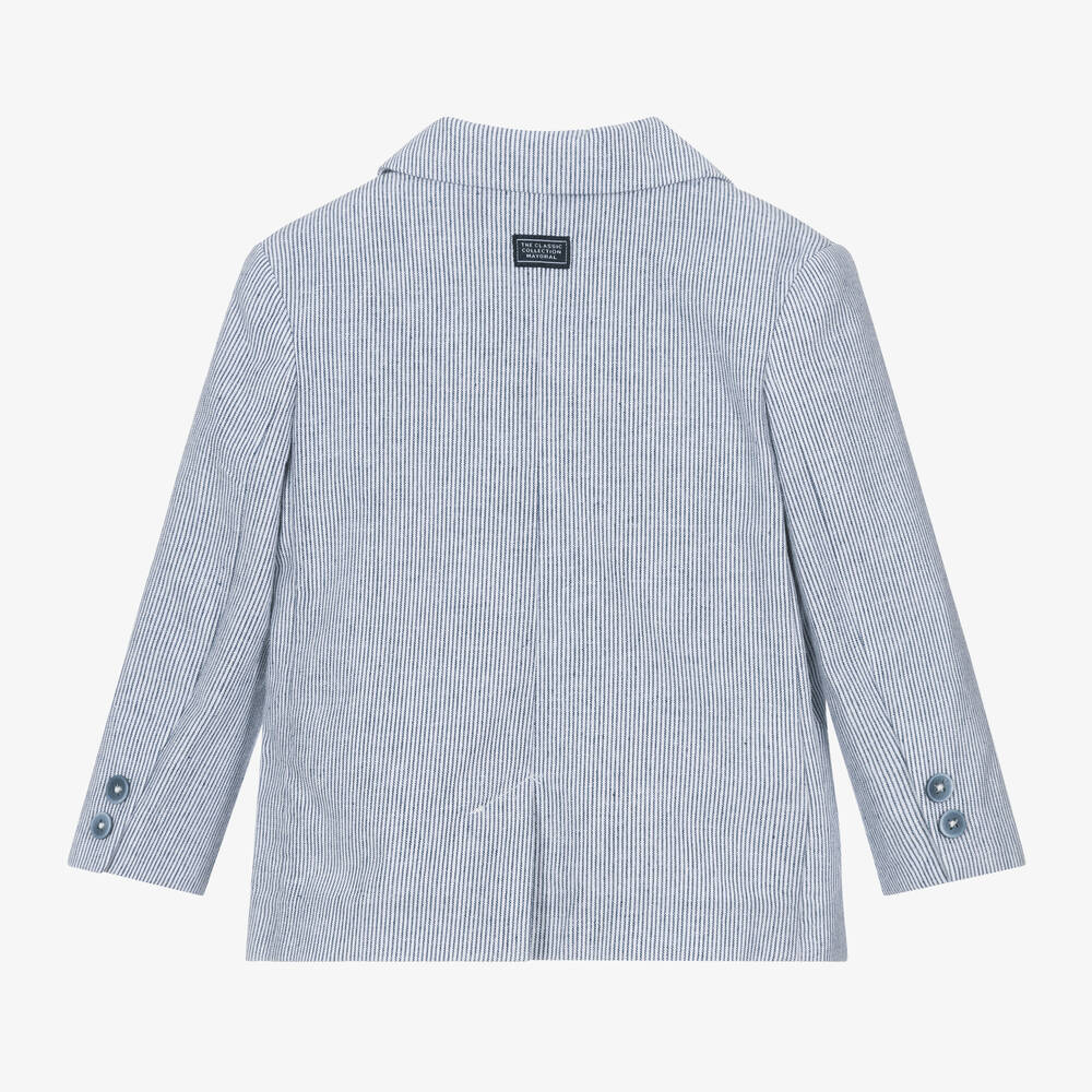Mayoral-Boys Blue Striped Cotton & Linen Blazer | Childrensalon Outlet