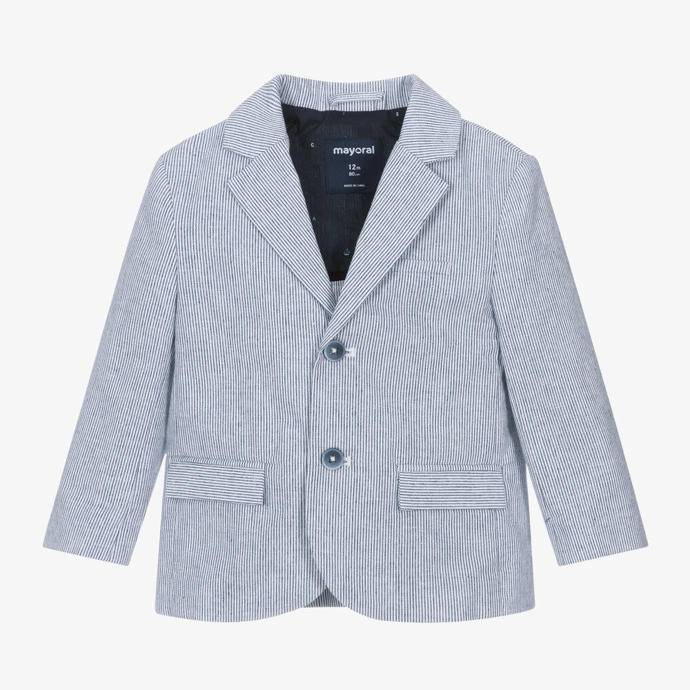 Mayoral-Boys Blue Striped Cotton & Linen Blazer | Childrensalon Outlet