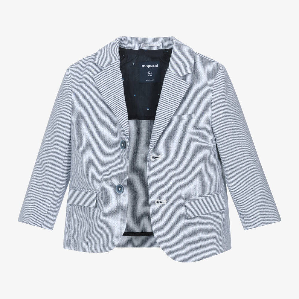 Mayoral-Boys Blue Striped Cotton & Linen Blazer | Childrensalon Outlet