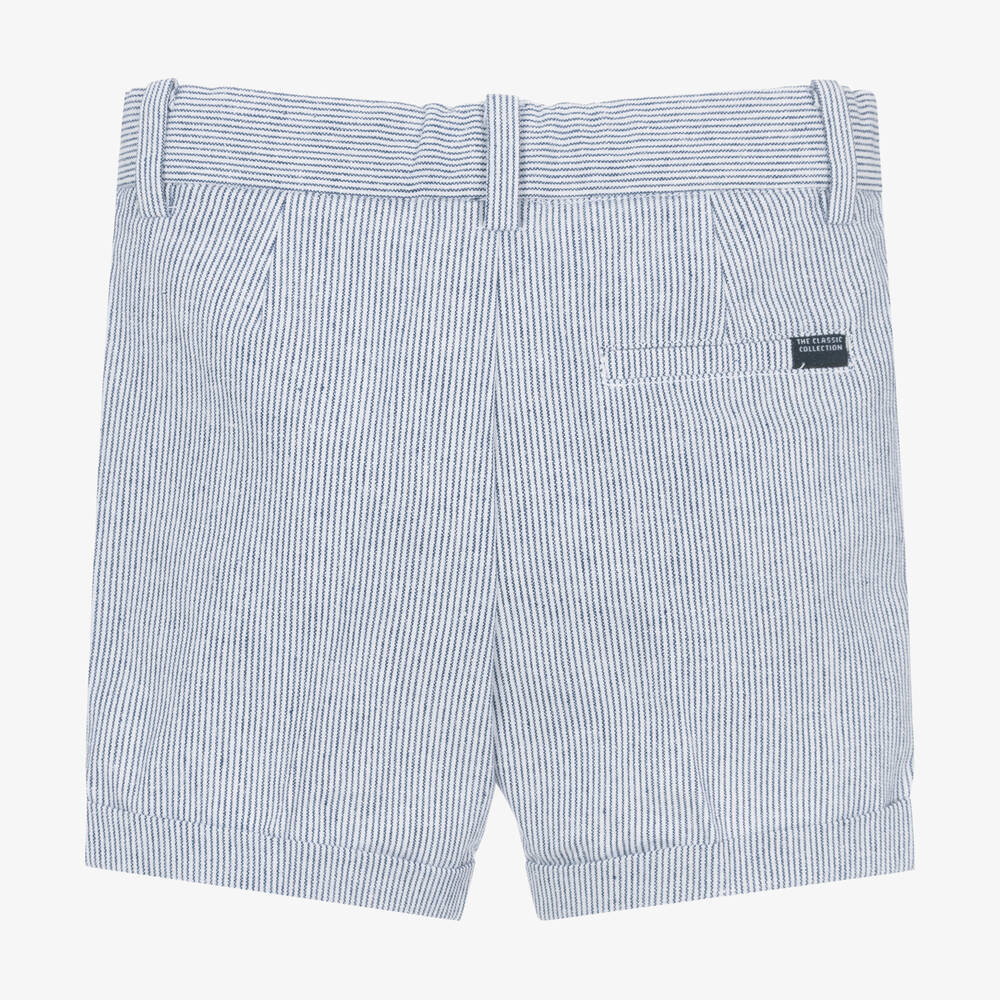 Mayoral-Boys Blue Striped Cotton & Linen Shorts | Childrensalon Outlet