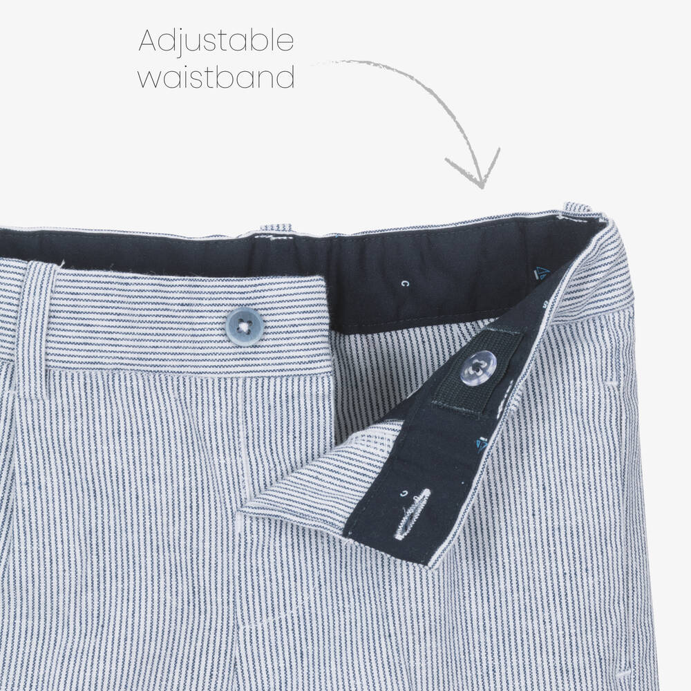 Mayoral-Boys Blue Striped Cotton & Linen Shorts | Childrensalon Outlet