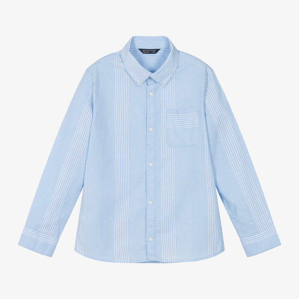 Mayoral Nukutavake-Boys Blue Striped Cotton Shirt | Childrensalon Outlet