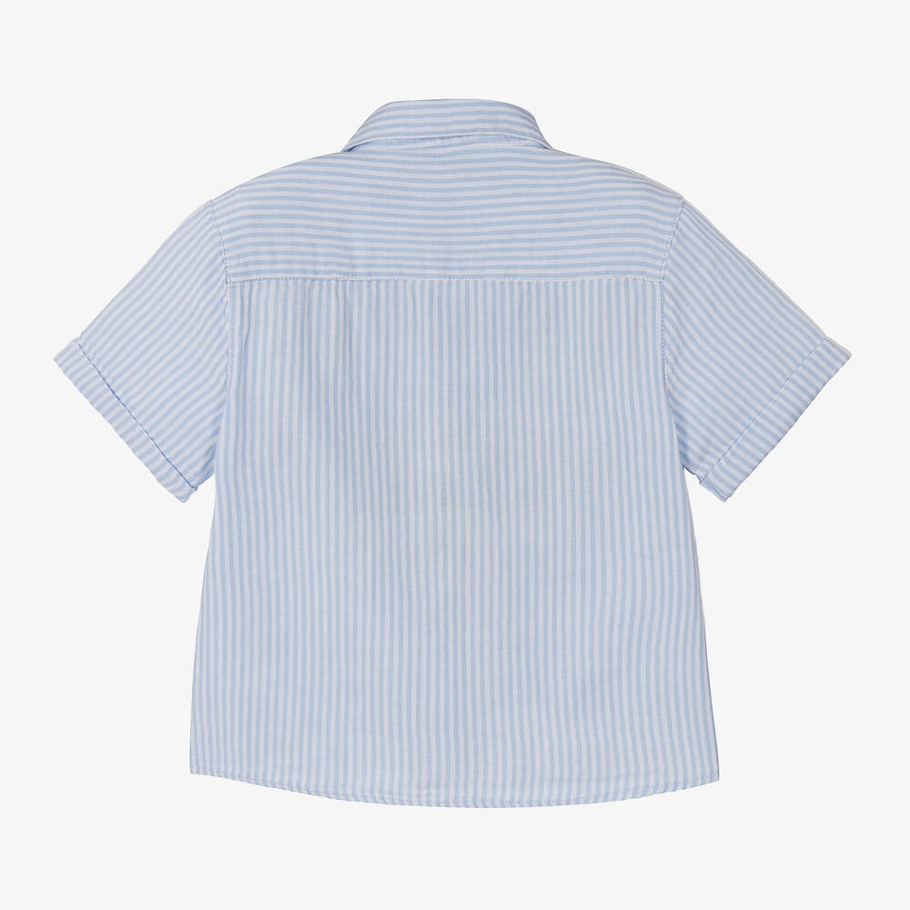 مايورال-قميص قطن مقلم لون أزرق وأبيض للأولاد | Childrensalon Outlet
