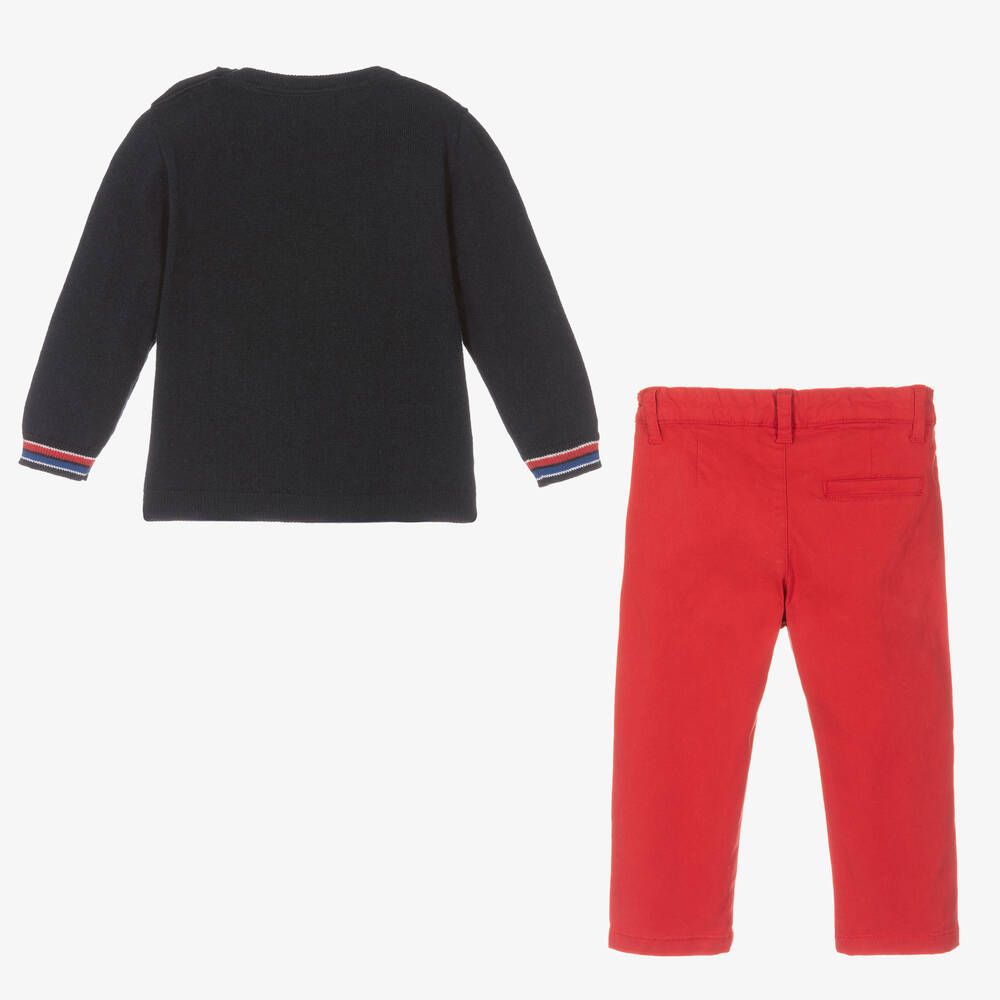 Mayoral-طقم بنطلون مزيج قطن وصوف لون كحلي وأحمر | Childrensalon Outlet
