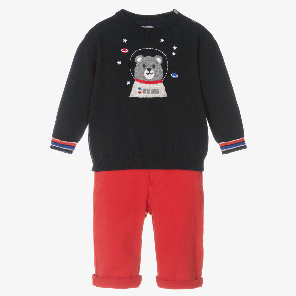 Mayoral - Boys Blue Sweater & Red Trouser Set | Childrensalon