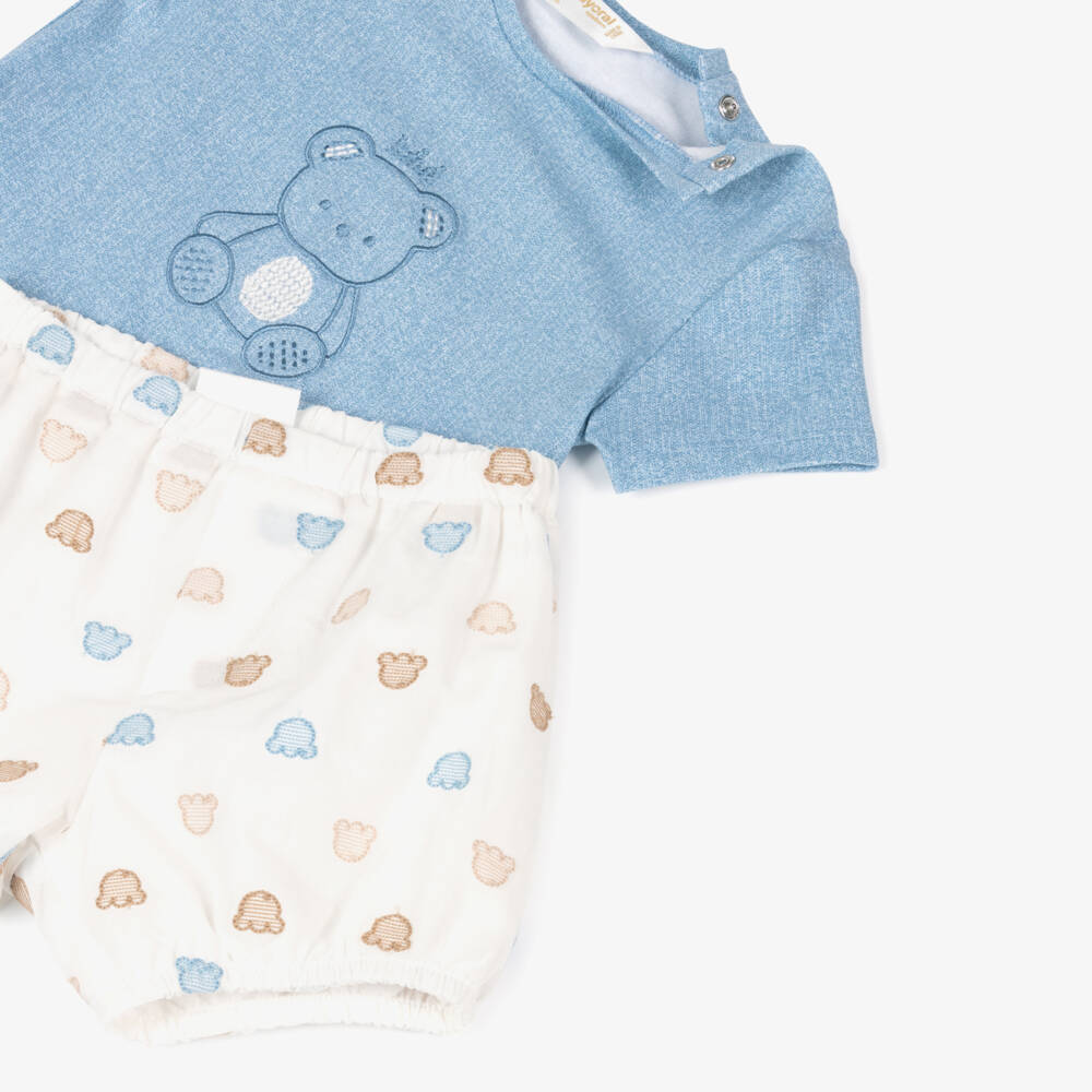 Mayoral Newborn-Boys Blue Teddy Bear Shorts Ensemble | Childrensalon Outlet