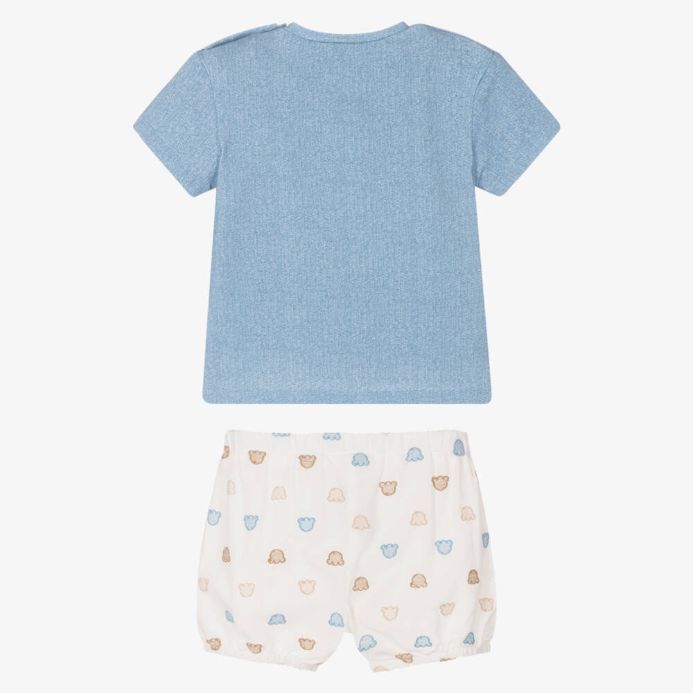 Mayoral Newborn-Boys Blue Teddy Bear Shorts Ensemble | Childrensalon Outlet
