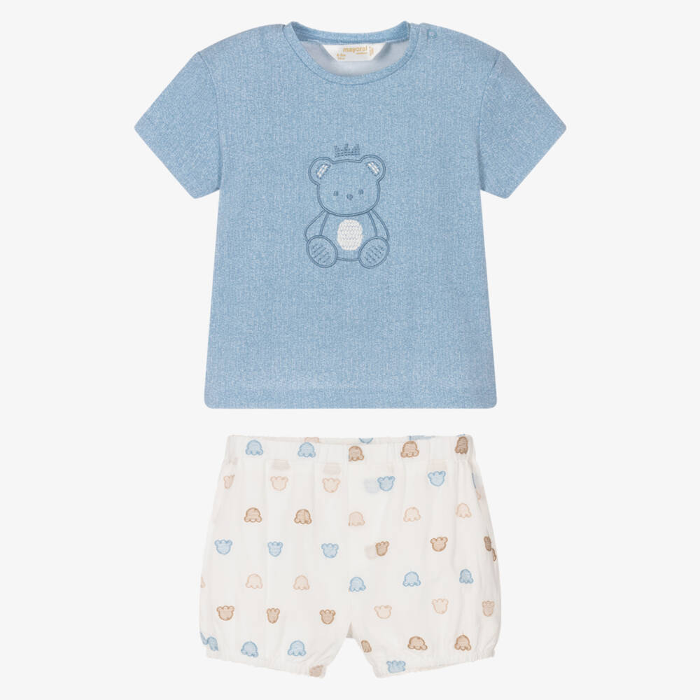 Mayoral Newborn-Boys Blue Teddy Bear Shorts Ensemble | Childrensalon Outlet