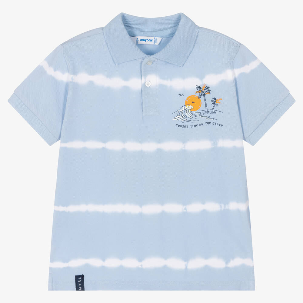 Mayoral - Boys Blue Tie Dye Cotton Polo Shirt | Childrensalon
