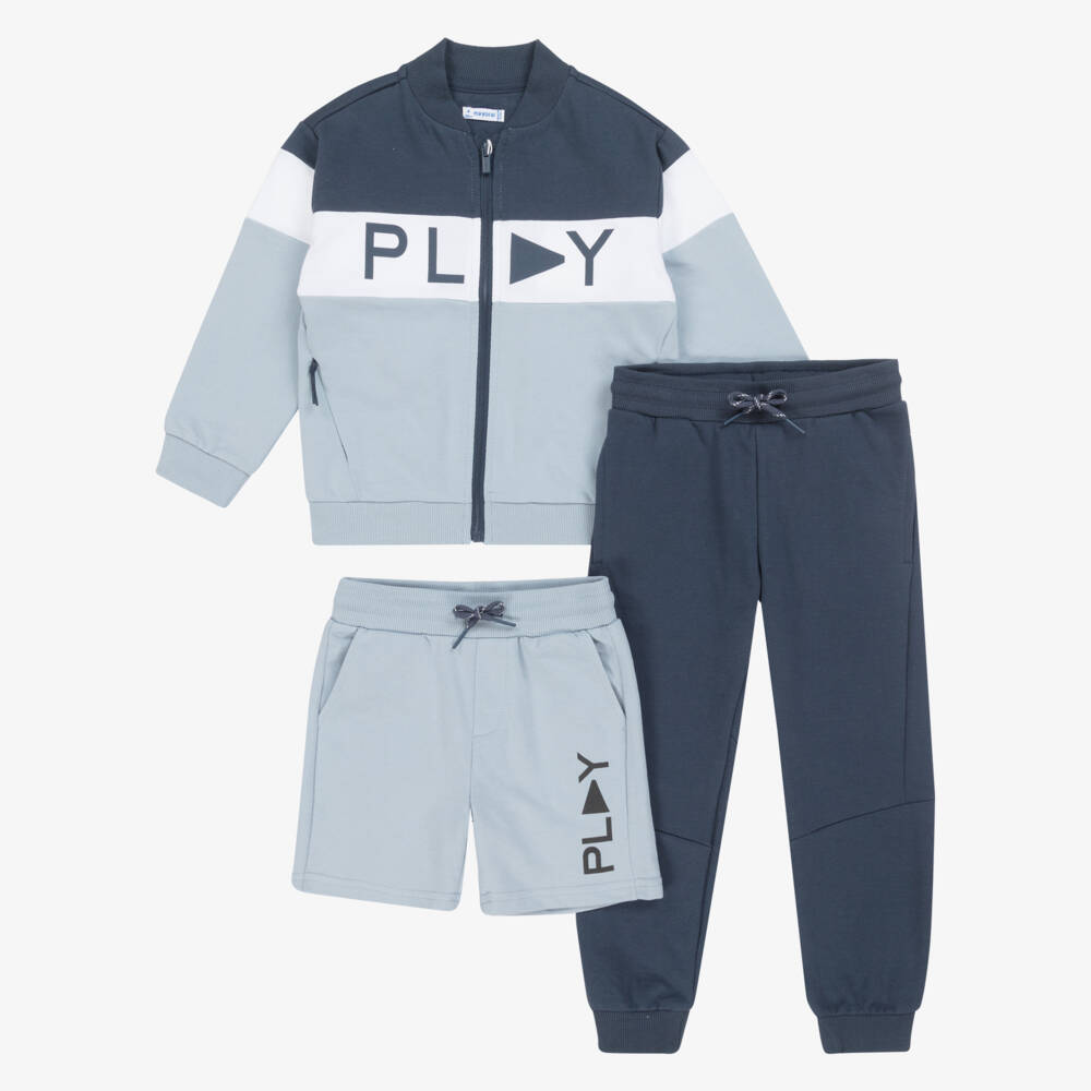 Mayoral-Boys Blue Tonal Tracksuit Ensemble | Childrensalon Outlet