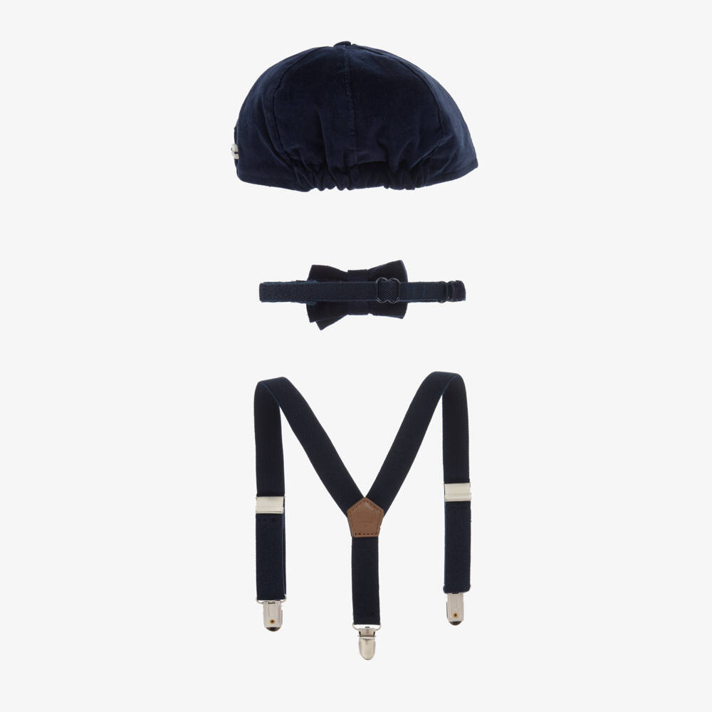 Mayoral Newborn-Boys Blue Velvet Hat Ensemble | Childrensalon Outlet