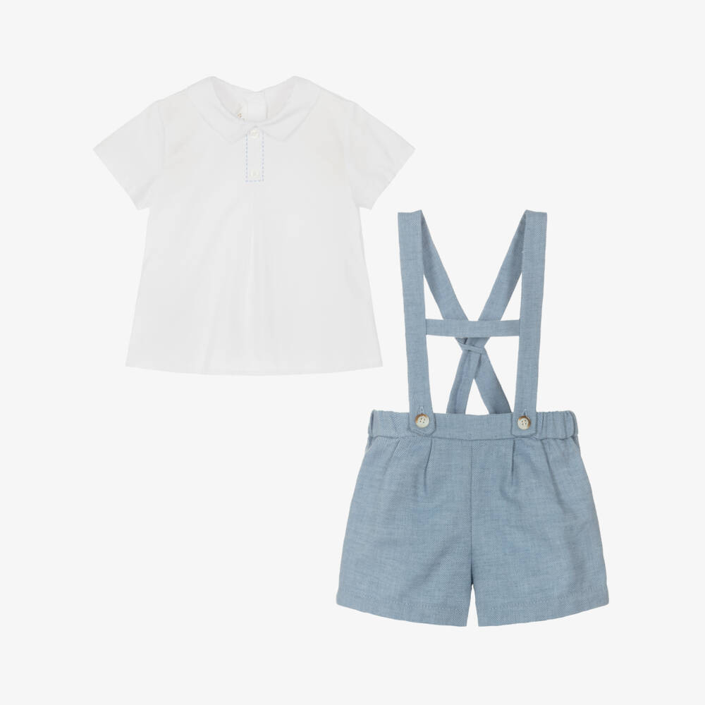 Mayoral Newborn-Boys Blue & White Cotton Ensemble | Childrensalon Outlet