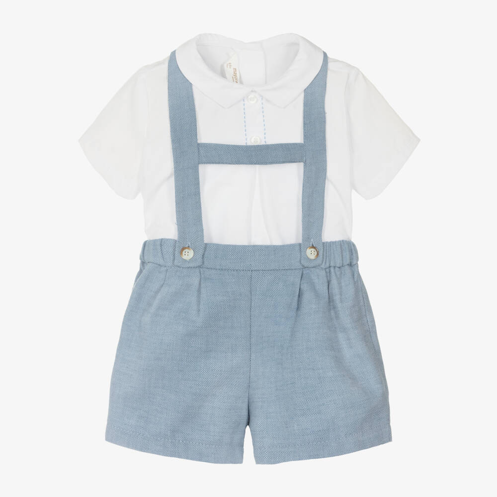 Mayoral Newborn-Boys Blue & White Cotton Ensemble | Childrensalon Outlet