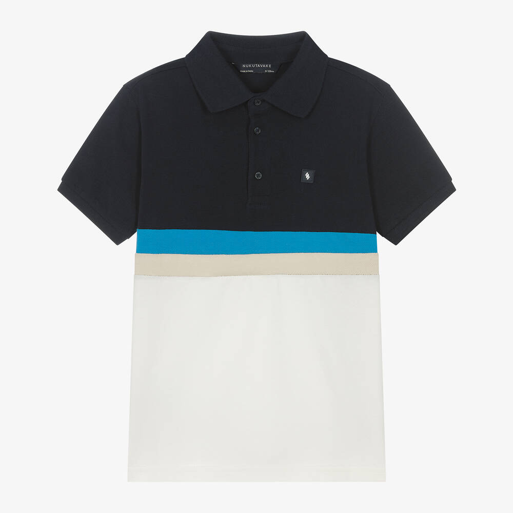 Mayoral Nukutavake-Boys Blue & White Cotton Polo Shirt | Childrensalon Outlet