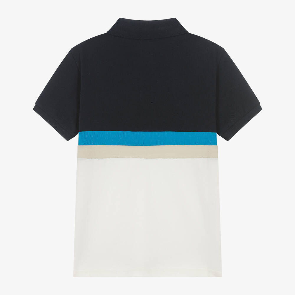 Mayoral Nukutavake-Boys Blue & White Cotton Polo Shirt | Childrensalon Outlet