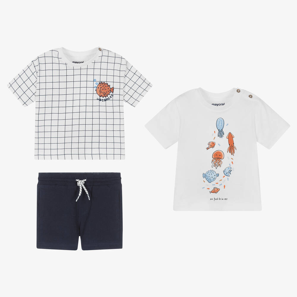 Mayoral - Ensemble short coton bleu et blanc | Childrensalon